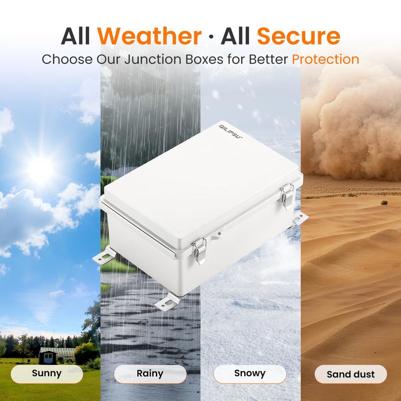 QILIPSU Waterproof Junction Box IP67 Outdoor Plastic Electrical Project Enclosure Weatherproof with Mounting Plate, Wall Brackets, Hinged Grey Cover 8.6"x6.7"x4.3" - Image 5